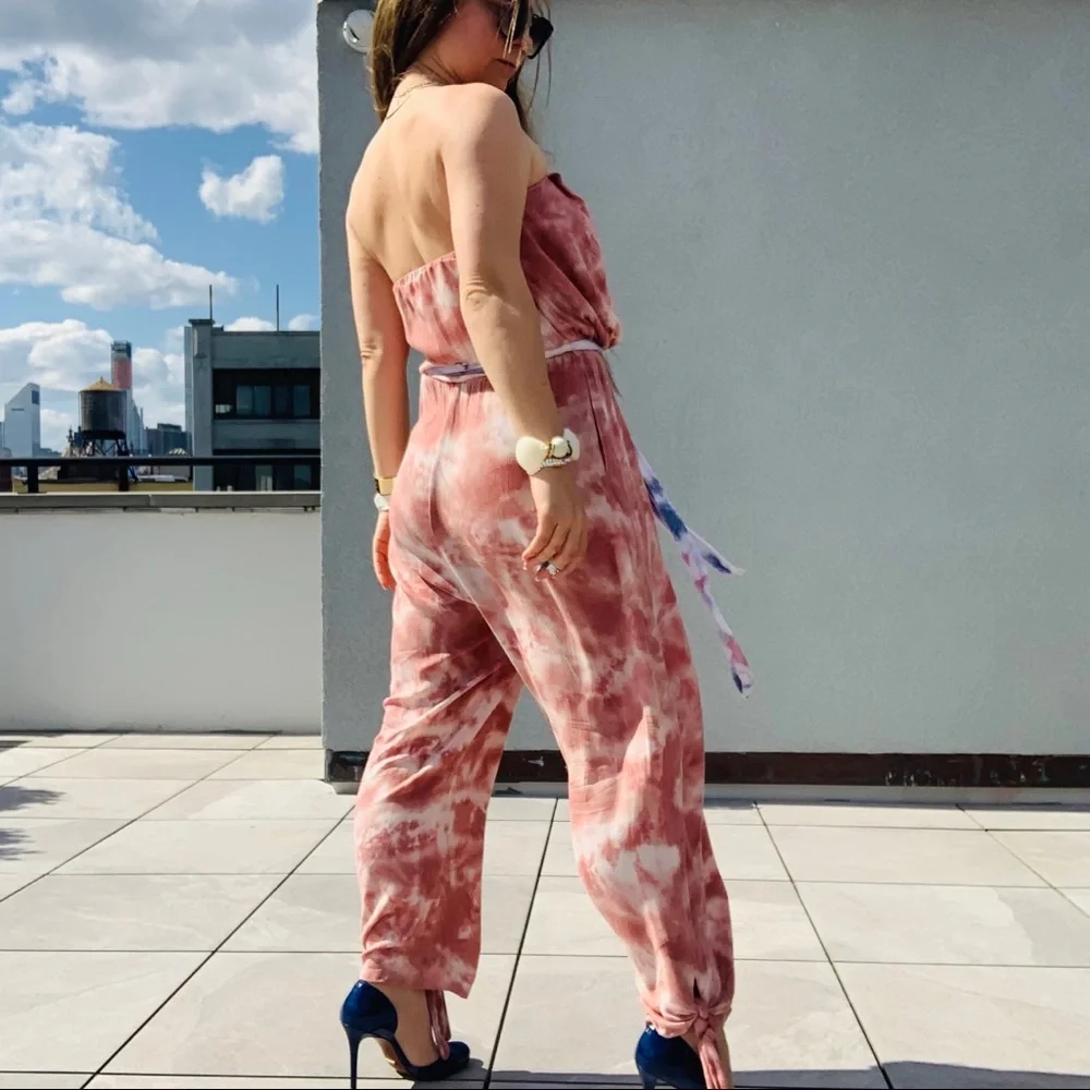 Free People Marble Abstract Cloud Camo Tie Dye Strapless Jumpsuit - Picture 10 of 16